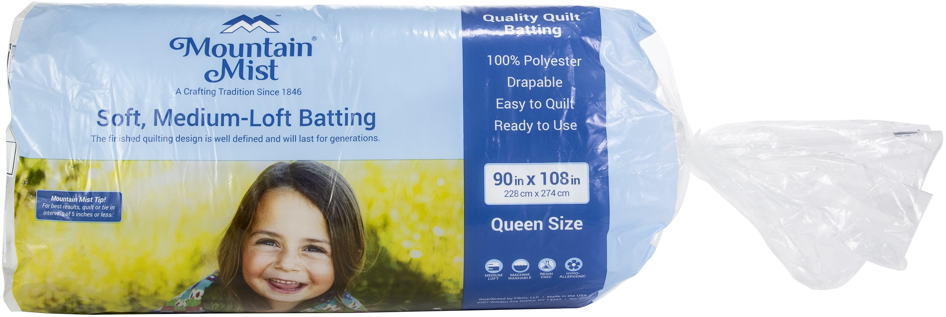 Queen Size 90 inch x 108 inch Mountain Mist Polyester Quilt Batting