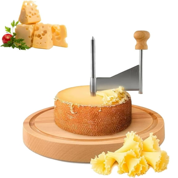 Cheese Curler Flower Maker Wheel Slicer, Stainless Steel Cheese Shaver & Cutter, Handheld Rotary Cheeses Curler, Wood Base, Sharp Blade, for Home, Restaurants, Cafes, And Dessert Shops