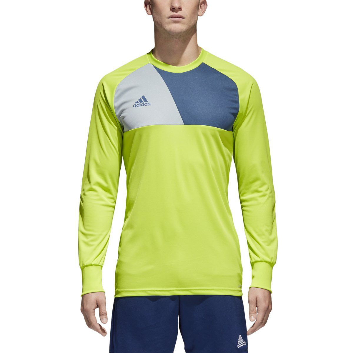 adidas men's soccer assita 17 goalkeeper jersey, solar slime/night marine/light grey, large