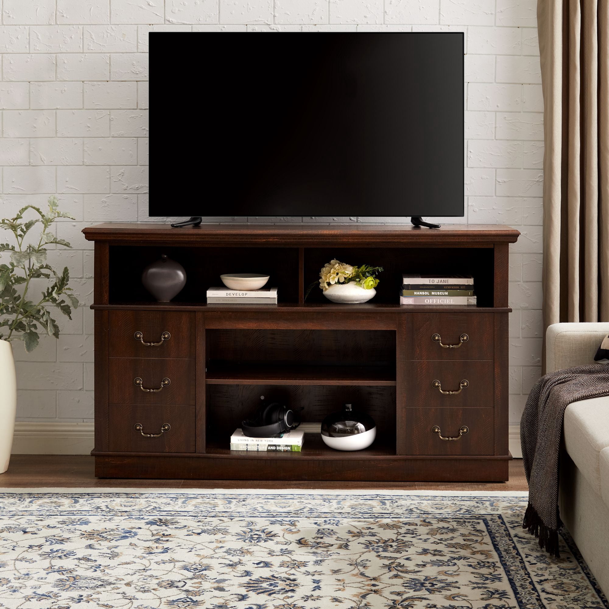 DEALTOPS Farmhouse TV Stand Entertainment Console Center with Spacious Space for TVs Up to 65'', Espresso
