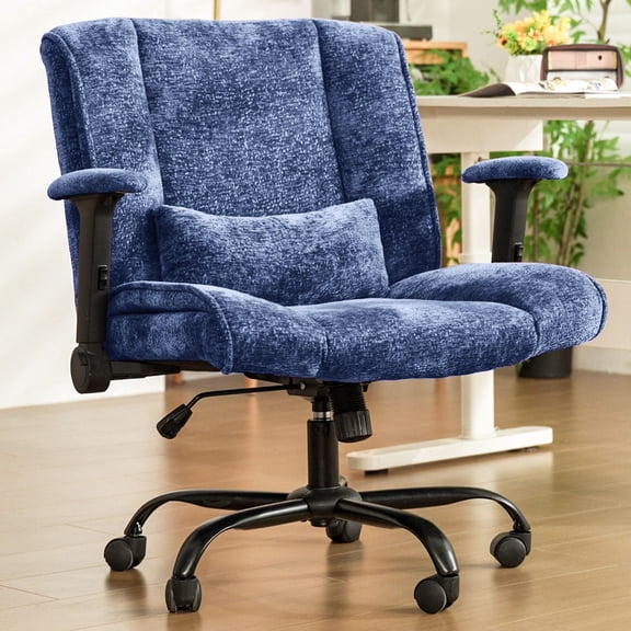 zzw Chenille Home Office Criss Cross Chair with Flip Arms, Lumbar Support and Wheels, Blue