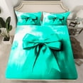 thumbnail image 2 of Manfei Kawaii Cartoon Bow-tie Queen Sheet Sets for Kids, Princess Cyan Ribbon Flat Sheet, Fashion Bow Queen Fitted Sheet, Lightweight Room Decor, 4-Piece, 2 of 7