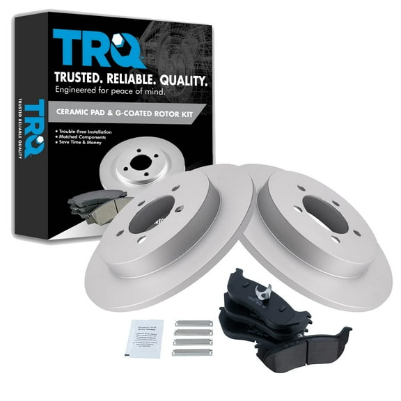 TRQ Rear Brake Pad & Rotor Kit Brake Pads Brake Rotor Ceramic Premium G-Coated Fits Select 2002-2005 Ford Explorer Mercury Mountaineer