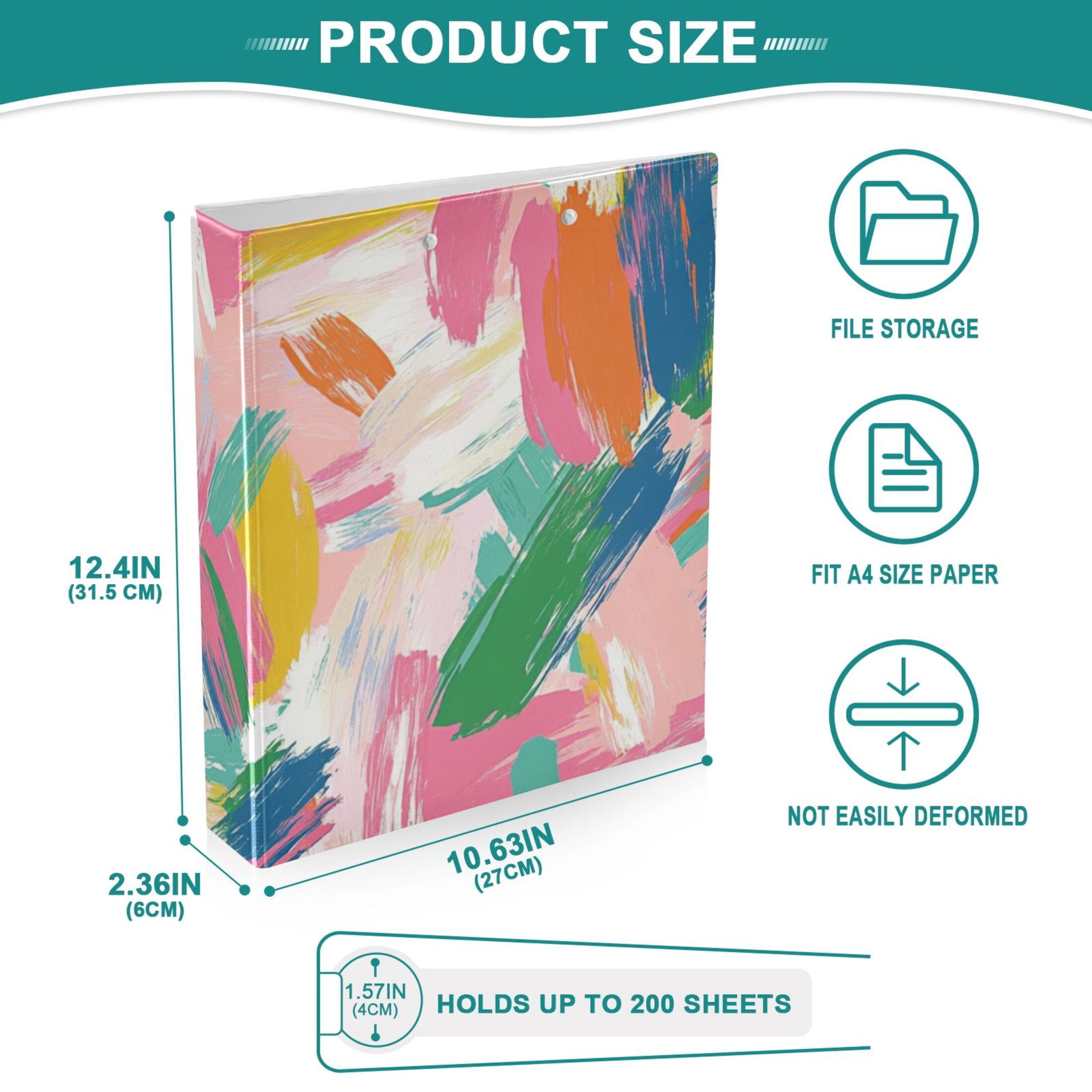 Colorful Graffiti Blocks 3 Ring Binders 1.5 inch Hardcover File Folders with Interior Pockets A4 Size Organizer for School Office Hospital