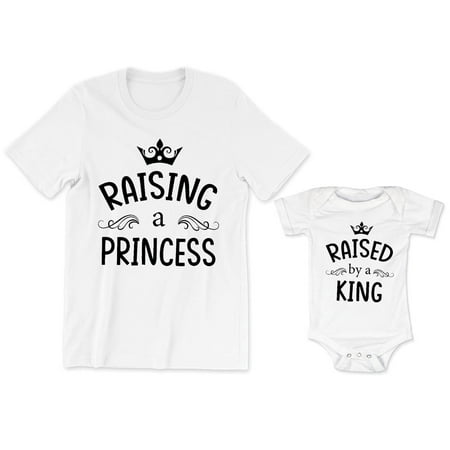 

Raising a Princess Men s T-Shirt Crown Royalty Graphic Tee Raised By a King Baby Bodysuit Kids Toddler Shirt