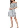 thumbnail image 2 of INSPIRE CHIC Women's Floral Printed Off Shoulder Short Sleeve Smocked Above the Knee Dress S Light Blue, 2 of 5