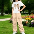 thumbnail image 2 of Zpanxa Girl Outfits Sets Girls Denim Bow Graphic Tee and Cargo Wide Leg Pants Set 2 Piece Casual Outfit, 2 of 7