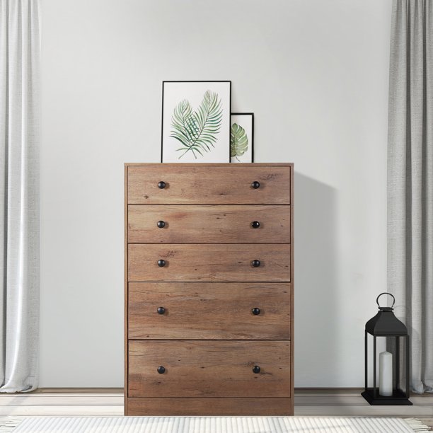 VEIKOUS Oversized 5 Drawer Dresser Large Storage Chests of Drawers, Oak