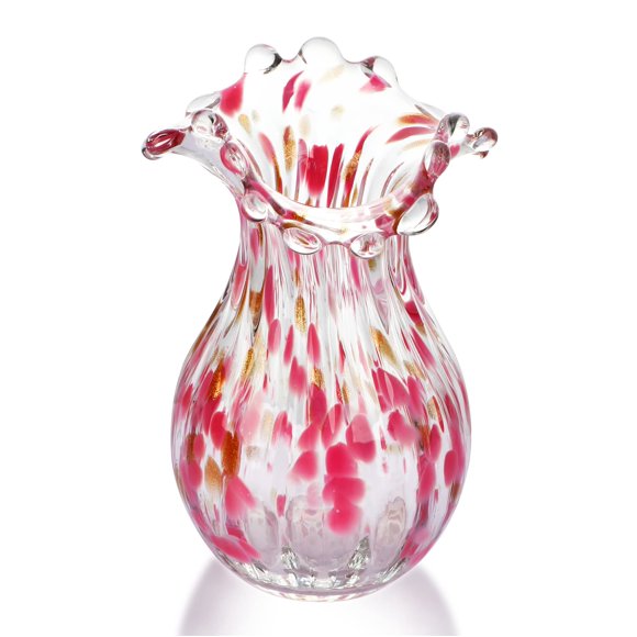 Jarrón de cristal QfKris, arte moderno soplado a mano, con forma de flor, 21,6 cm de altura