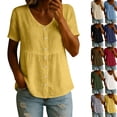 thumbnail image 2 of Linen Shirts for Women Summer Empire Waist Cotton Button Peplum Blouse Casual Plus Size Lightweight Gauze Tunic Tops,Yellow,XL, 2 of 8