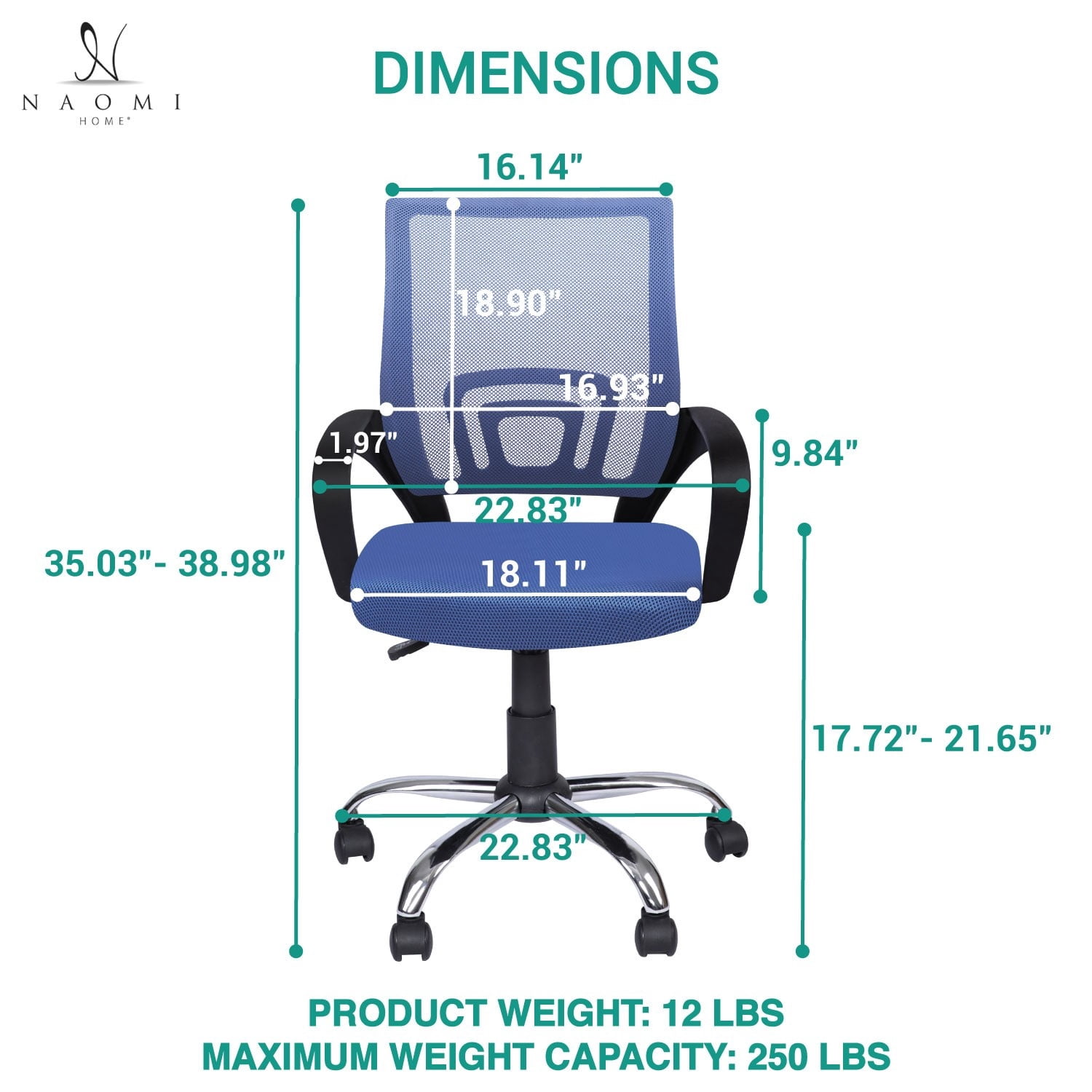 Ivana Blue Mesh Office Chair – Adjustable Height, Tilt & Armrests