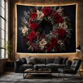 thumbnail image 6 of Floral Wreath on Black Background, Romantic Folk Art for Flower Lovers, Botanical Wreath Art, Mother's Day Gift Tapestry Wall Hanging for Bedroom and Living Room, 6 of 7