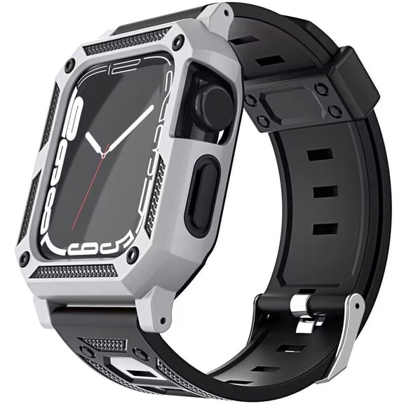 Xpm Compatible with Apple Watch Size 38/40/41mm Shockproof Durable Sport Rugged Case Band Full Protection Tough with Strap Protective Cover [ Silver ]