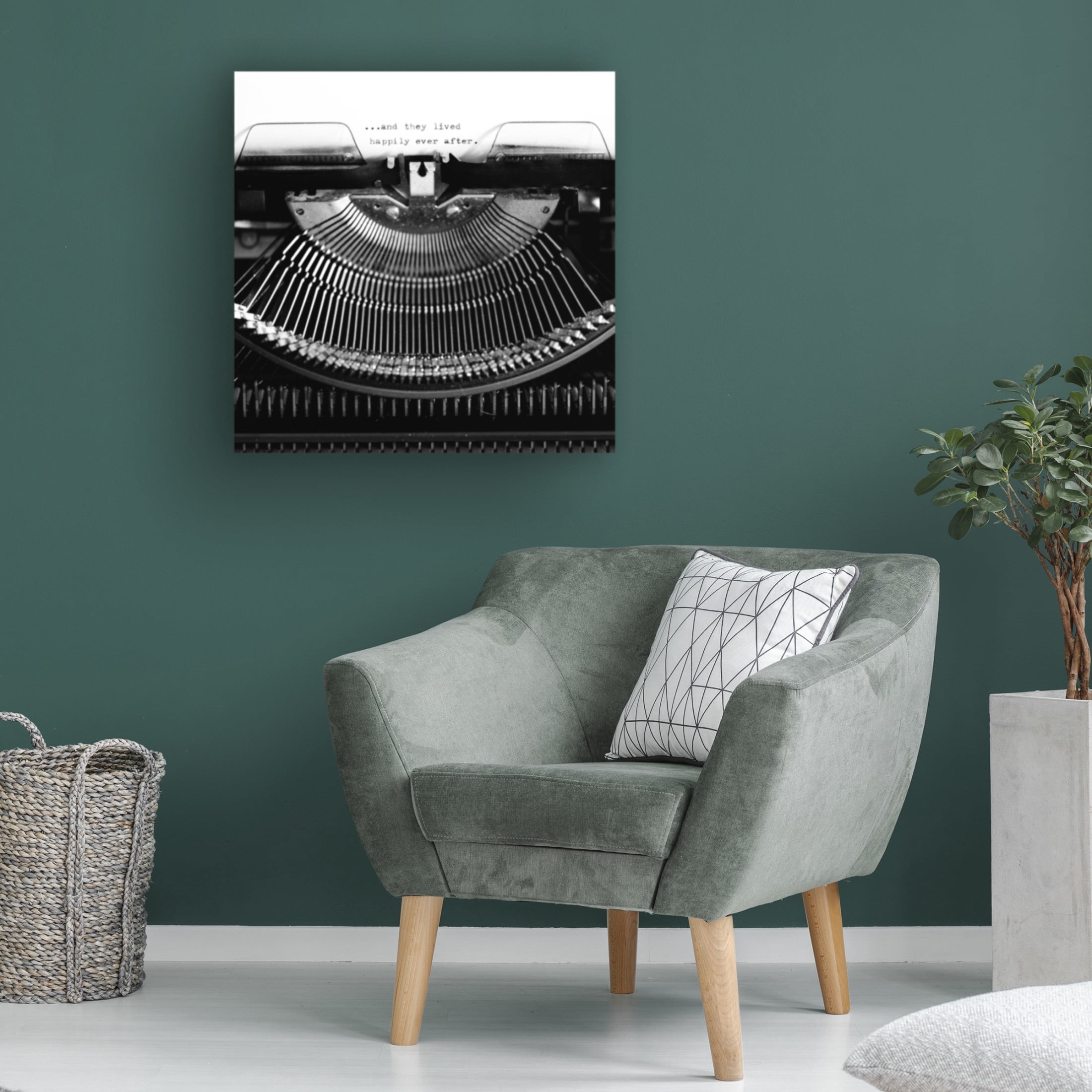 Canvas Wall Art - Tom Quartermaine 'Black and White Typewriter And They Lived Happily Ever After' Wall Art for Living Room, Bedroom, or Office Décor by Trademark Fine Art - 35 x 35 Inches