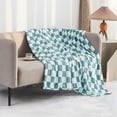 thumbnail image 2 of Throw Blankets Flannel Blanket with Checkerboard Grid Pattern Soft Throw Blanket for Couch, Bed, Sofa Luxurious Warm and Cozy for All Seasons (Light Blue, 51"x63"), 2 of 6