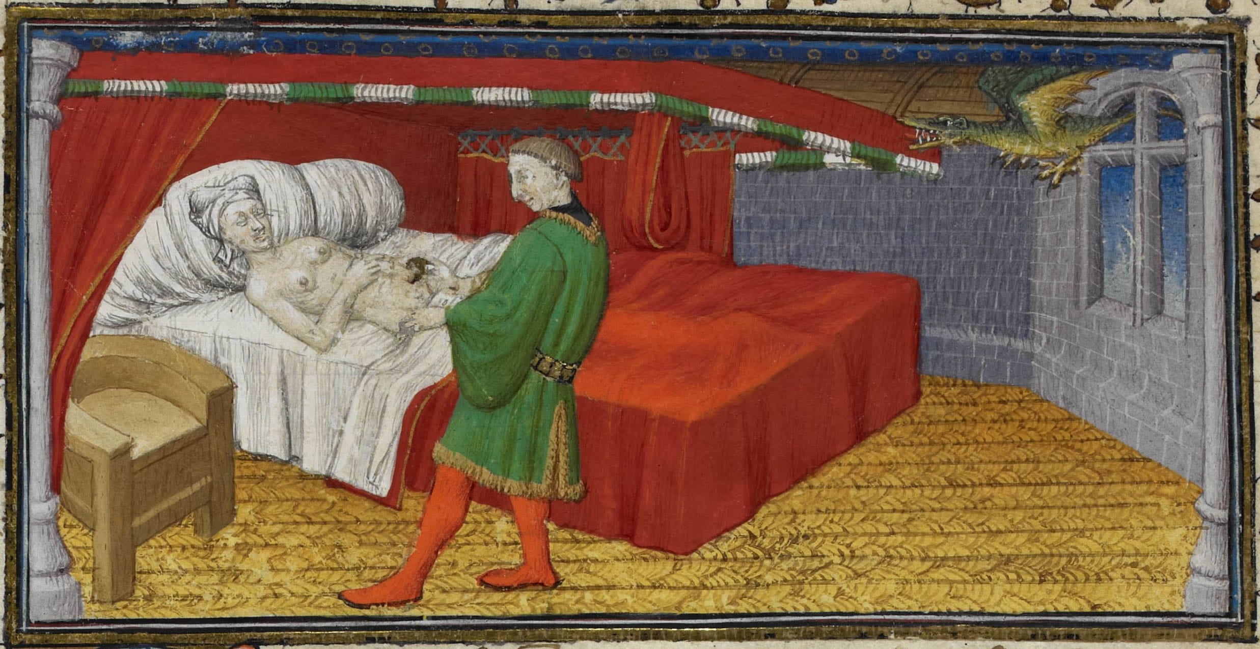 Laminated Poster24x36 Nectanebus Practicising Enchantments On Olympias From From Le Livre Et La Vraye Hystoire Du Bon Roy Alixandre France Paris C 14 A A A œ C 1425 Royal Ms B Xx F v