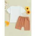 thumbnail image 4 of Suealasg Toddler Baby Boy 2 Piece Summer Outfits Round Neck Short Sleeve Letter Print Tops + Elastic Folded Hem Shorts Infant Boy Beach Clothes, 4 of 9