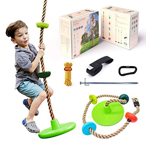 Kids Climbing Rope with Platforms and Disc Tree Swing Seat, Children