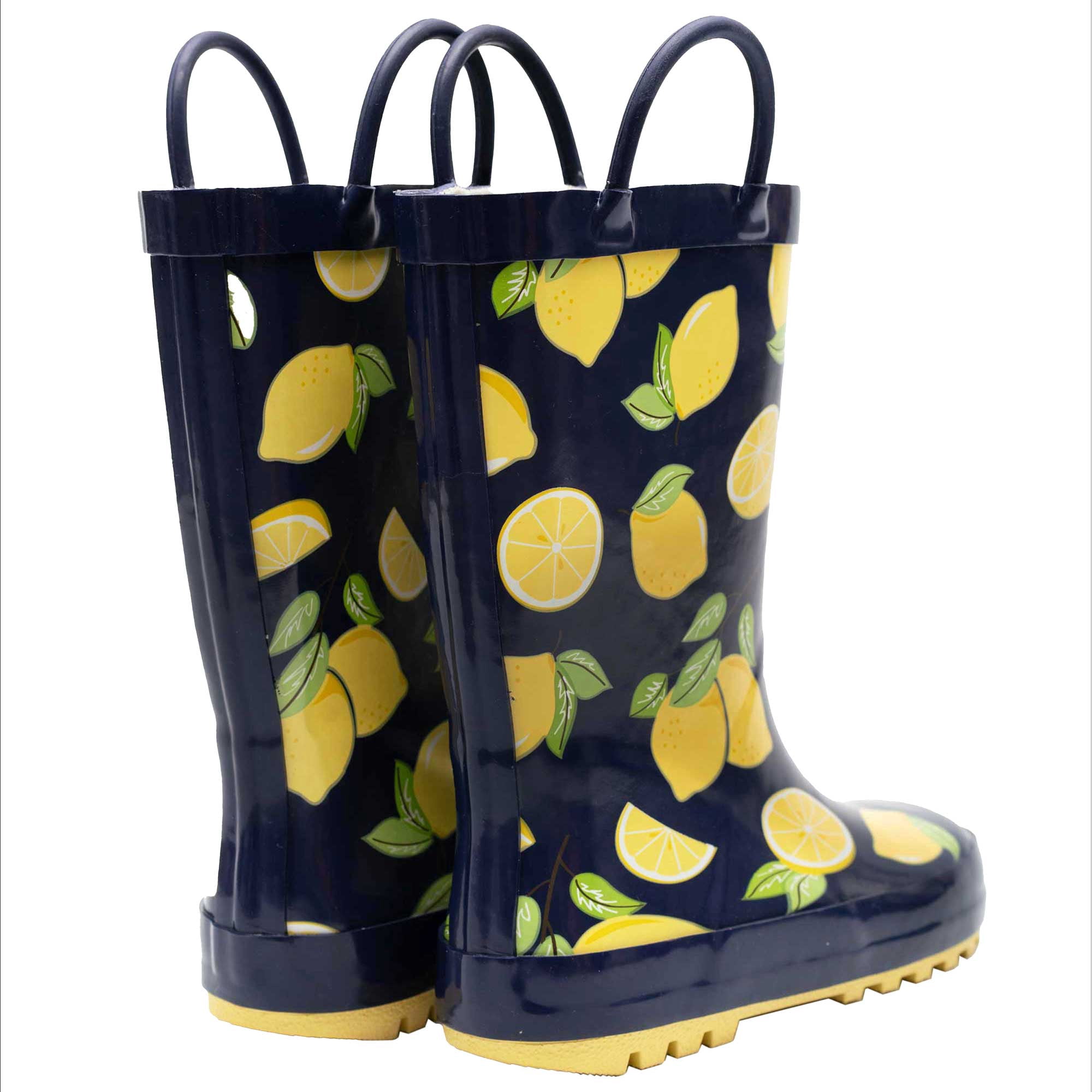 Hudson Baby Girl Rain Boots, Navy Lemons, 9 Toddler