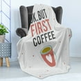 thumbnail image 4 of Funny Words Soft Flannel Fleece Throw Blanket, OK but First Coffee Words Mug with a Heart Shape on Polka Dotted Background, Cozy Plush for Indoor and Outdoor Use, 70" x 90", Multicolor, by Ambesonne, 4 of 5