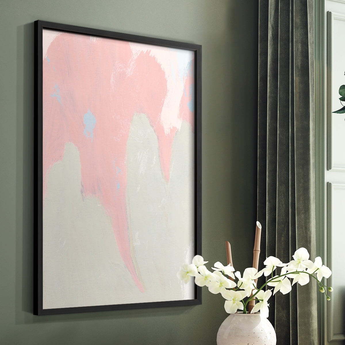 Blushing Abstract IV Framed Print in Black Solid Wood Framed Print No Nail Hanging