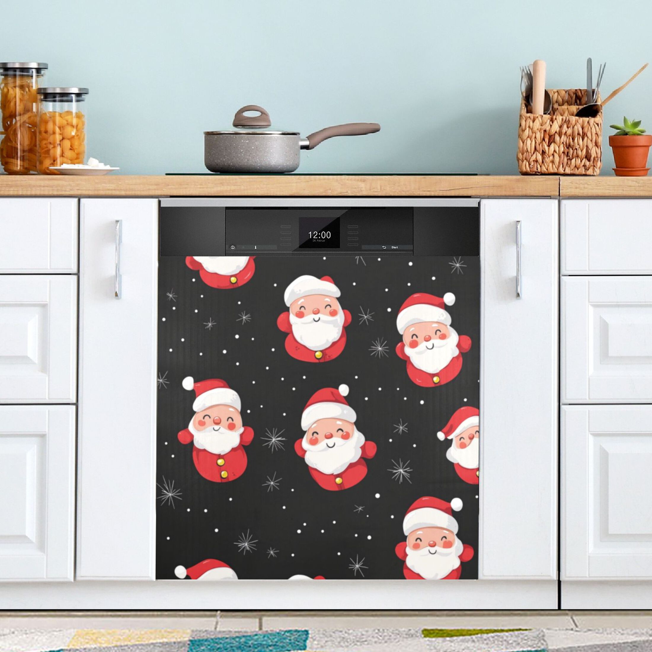 Dishwasher Magnetic Sticker 23x26 Inch Refrigerator Magnetic Sticker Washing Machine Magnetic Sticker Kitchen Panel Magnetic Sticker Home Decor Cute Santa Seamless