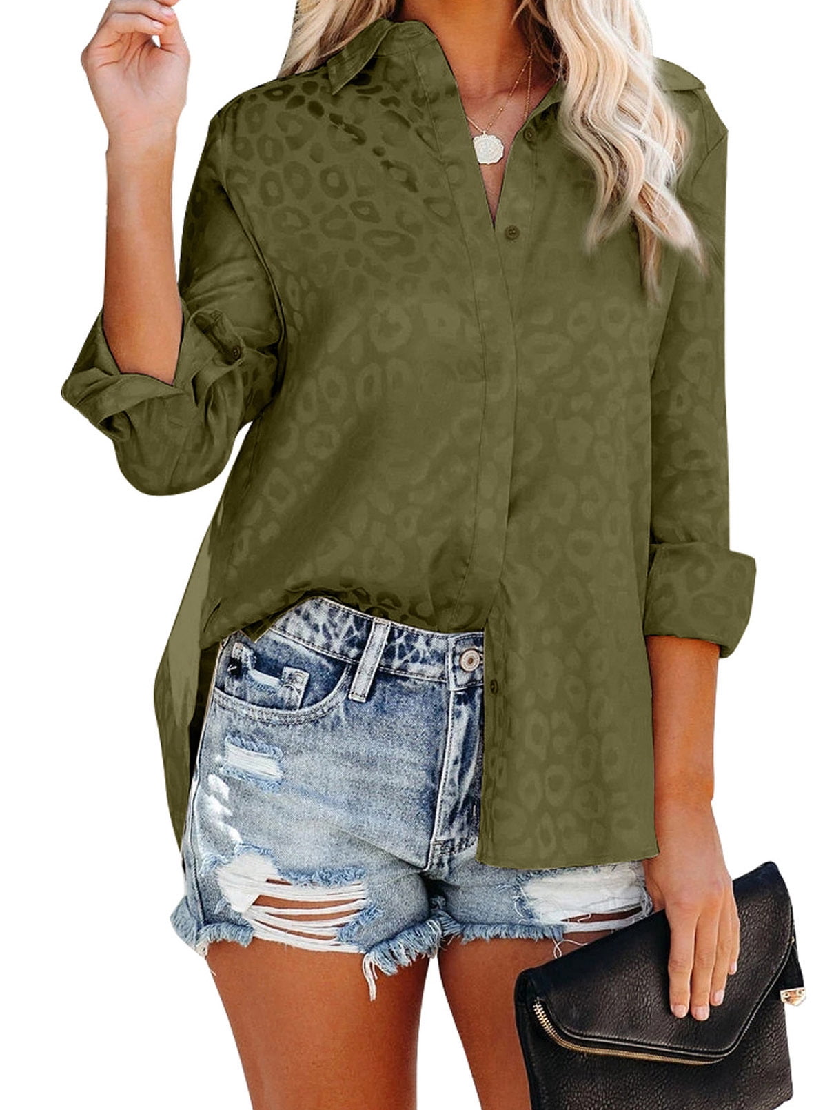 Acelitt Casual V Neck Plain Shirts Roll 