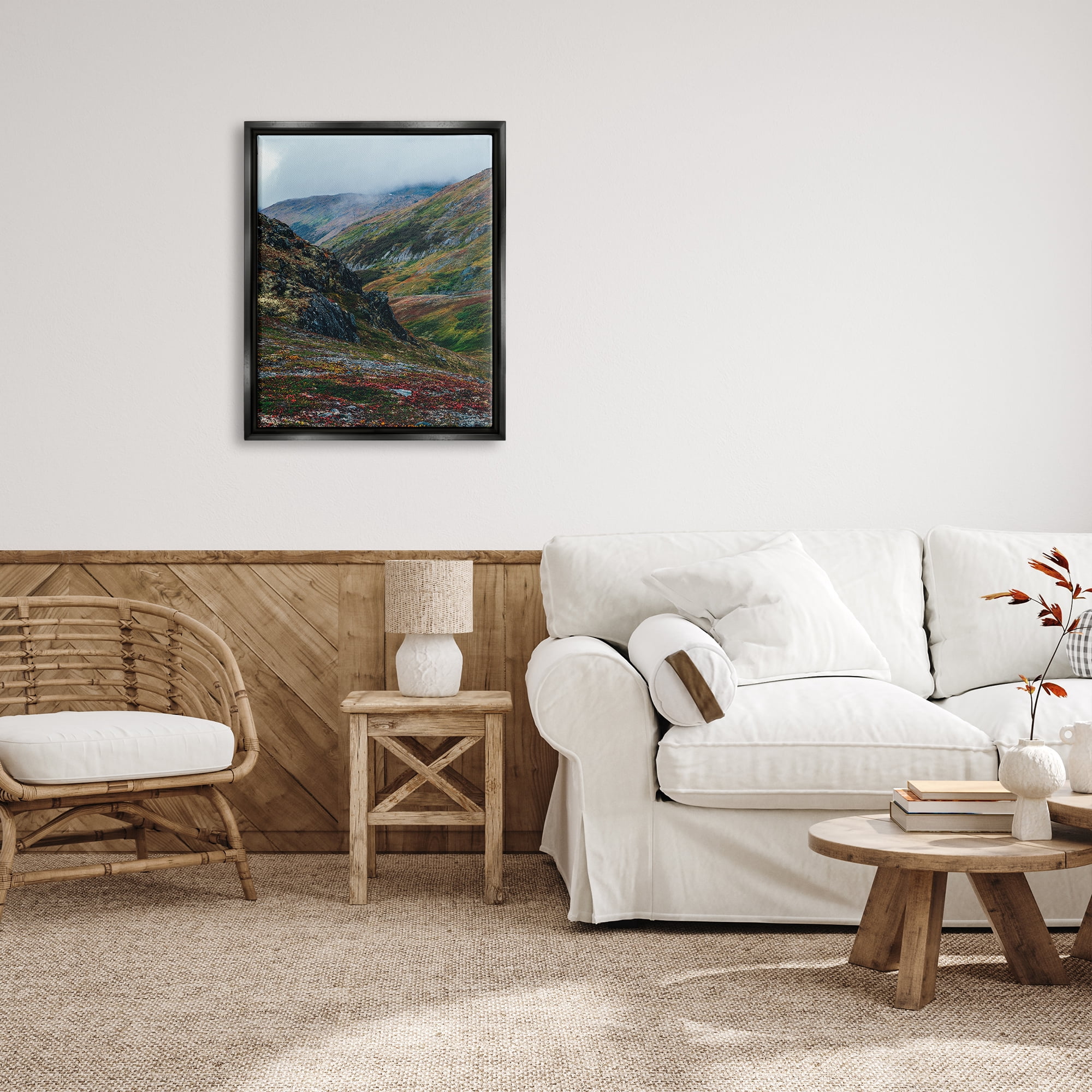 Stupell Industries Mountain Peaks Scenery Landscape Photography Black Floater Framed Canvas Art Print Wall Art, 25 x 31