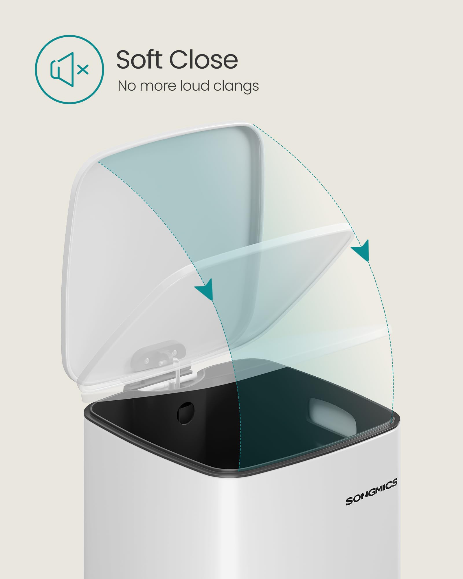 Kitchen Trash Can, 5.2-Gallon (20 L) Trash Bin, Stainless Steel Garbage Can, with Inner Bucket, Soft Close and Stays Open, Cloud White