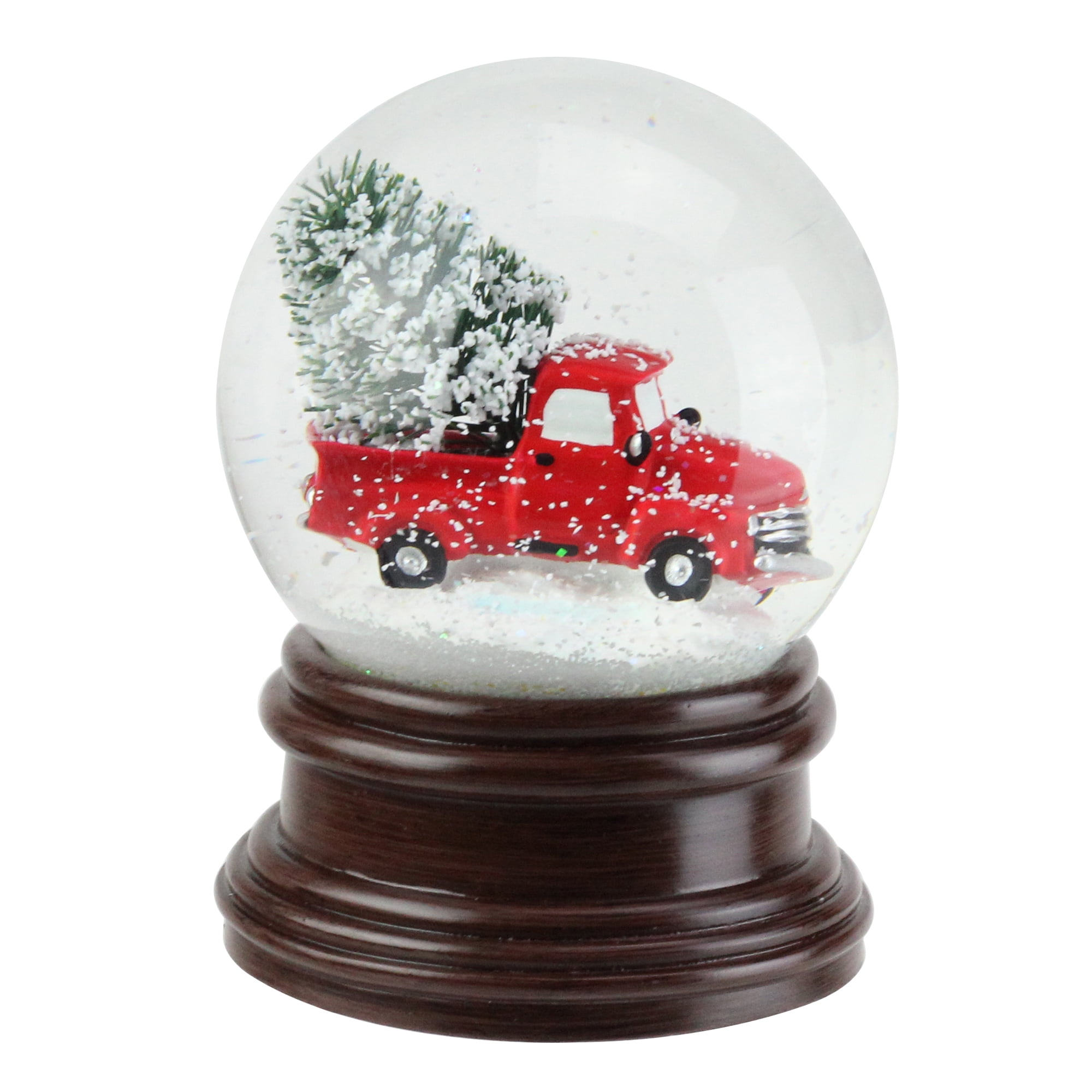 5.5&quot; Red Retro Pickup Truck with Tree Christmas Snow Globe Glittering