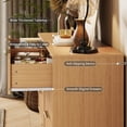 thumbnail image 6 of Modern Fluted 6-Drawer Dresser – 47" Wide Wooden Chest with Metal Handles – Large Bedroom Clothes Storage Organizer – TV Stand for Living Room, Entryway – Natural Wood, 6 of 8