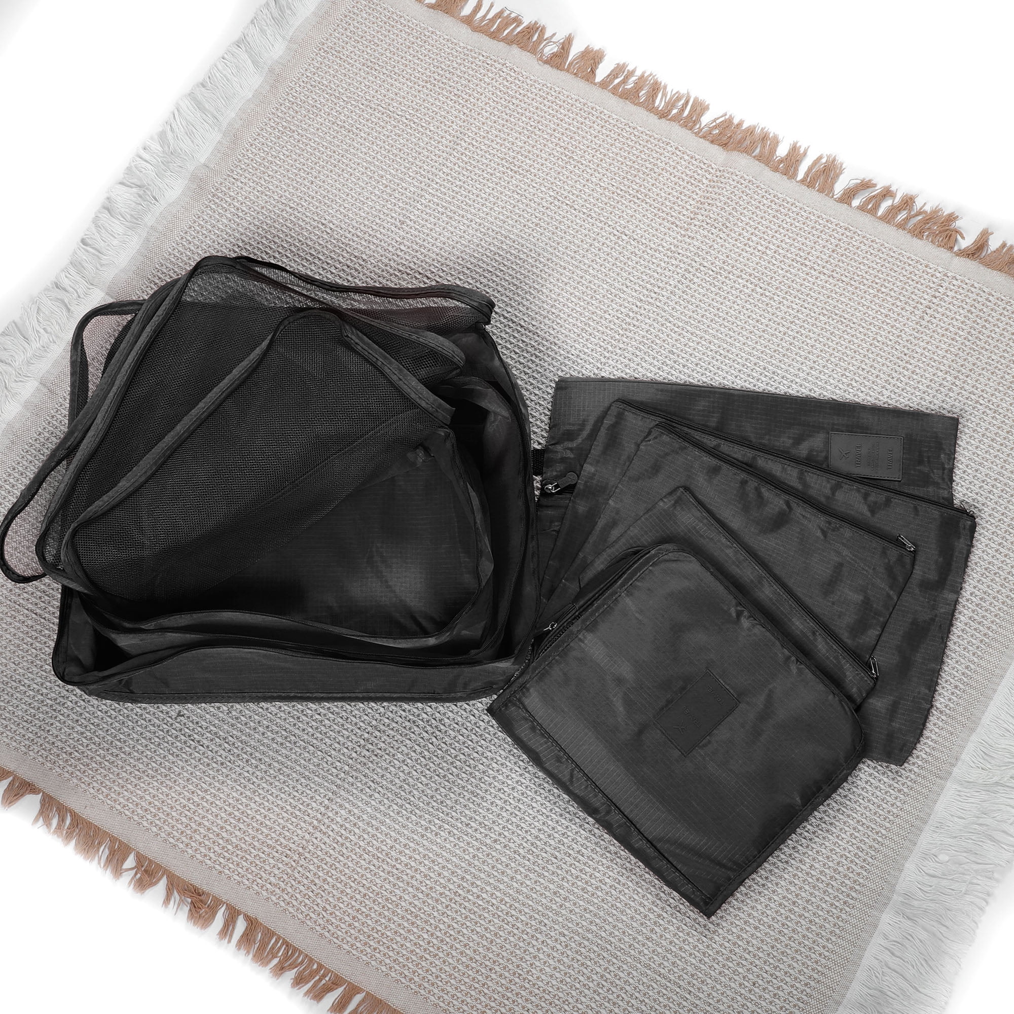 Unique Bargains 8 Pcs Zipper Design Packing Cube Set for Luggage Black