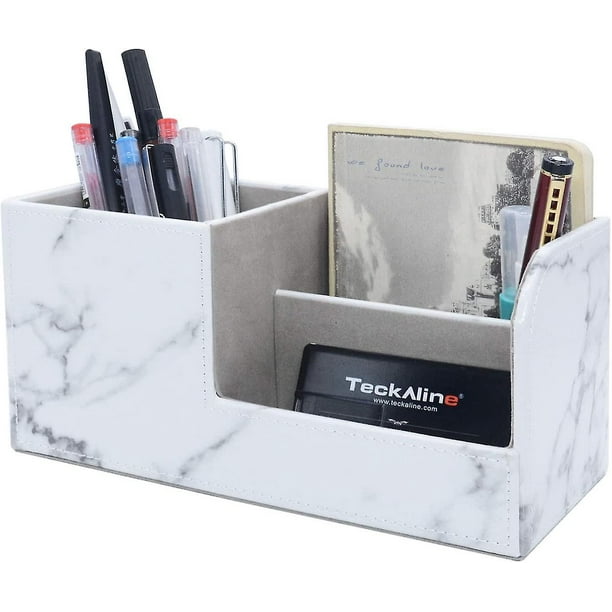 Portalápices Portalápices Accesorios de escritorio de mármol Cuero de pu, Organizador de escritorio para artículos de arte Teléfono celular, gafas, tarjetas de presentación, control remoto, lindo (
