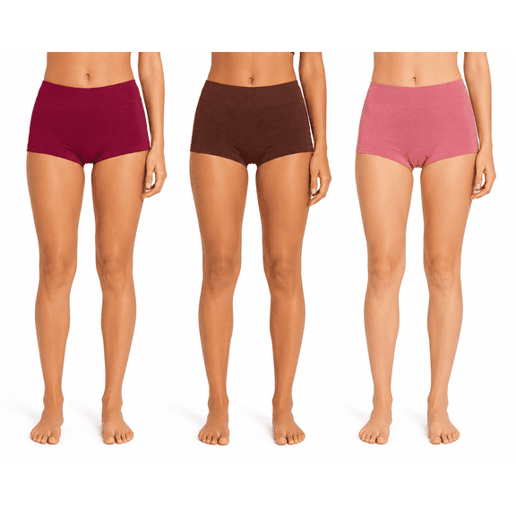 Women's Seamless Boy Short Briefs – Ultra-Soft Stretch Underwear, Comfortable No-Show Invisible Panties with Wide Ribbed Waistband (Multi-Color Pack)