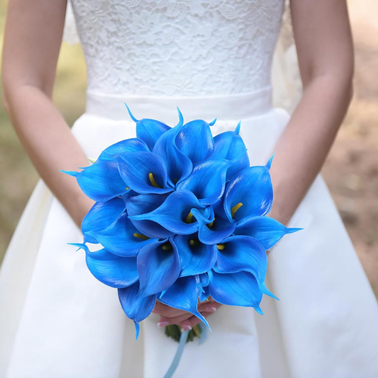 24pcs Blue Fake Flowers Calla Lily Flowers Real Touch Silk Flowers for DIY Wedding Bouquets Centerpieces Bridal Shower Party Home Flower Arrangement Decorations (Dark Blue)