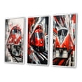 thumbnail image 3 of Designart "Geometric Momentum of Trains V" Modern Framed Wall Art Set Of 3 - Red Train Frame Gallery Set For Office Decor, 3 of 7