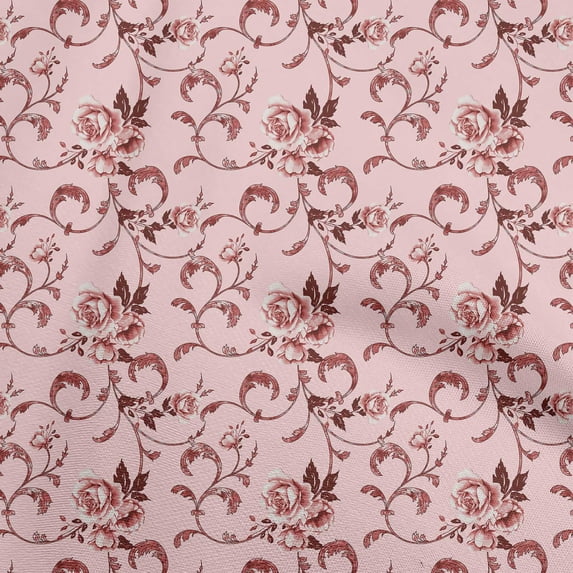 oneOone Viscose Jersey Light Pink Fabric Asian Pottery Floral Quilting Supplies Print Sewing Fabric By The Yard 60 Inch Wide
