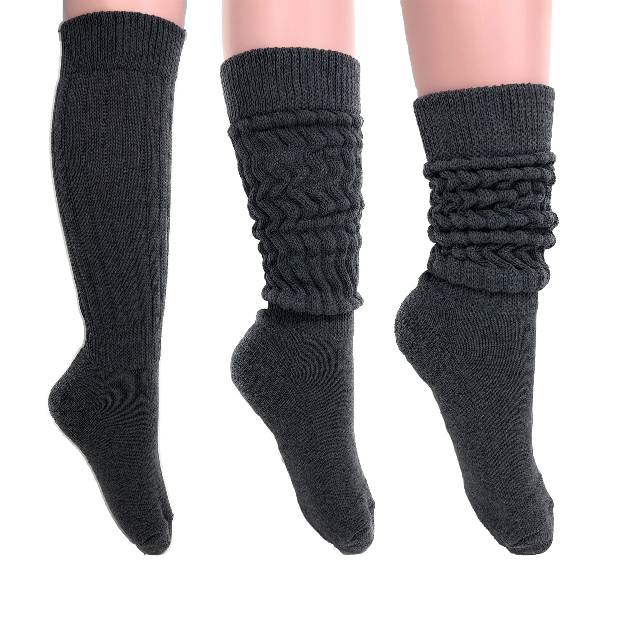 Women's Extra Long Heavy Slouch Cotton Socks Size 9 to 11 Anthracite