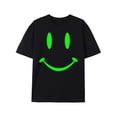thumbnail image 1 of Camiseta gráfica retro Happy Hardcore Smile que brilla en la oscuridad para hombre. Cuello redondo de algodón negro con diseño de cara alegre verde neón. Estilo raver informal para todas las estacione, 1 of 7