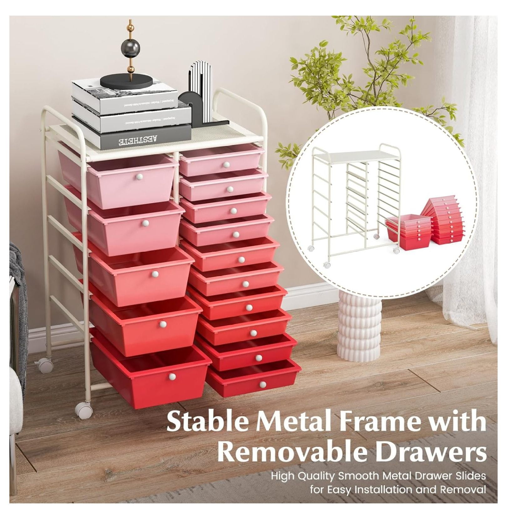 HOMGX 10-Drawer Rolling Storage Cart - 2x5 Shelves With Locking Wheels, Multicolor Organizer For Home, Office, School