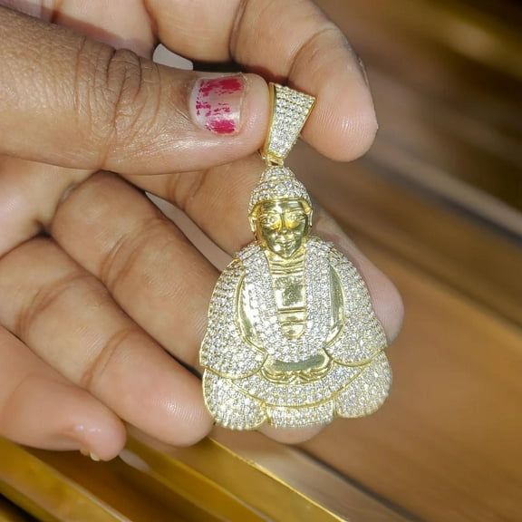 Aishvi Jewels 2ct Round cut Real VVS1/D Moissanite Men's Buddha Charm Pendant Pendant 14K Yellow Gold Plated 925 Sterling Silver Hip Hop Pendant ,Iced Out Hip Hop