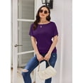thumbnail image 5 of Women's Solid Short Sleeve Boat Neck Dolman Top with Side Shirring Trendy Casual Loose Fit T-Shirt, 5 of 7