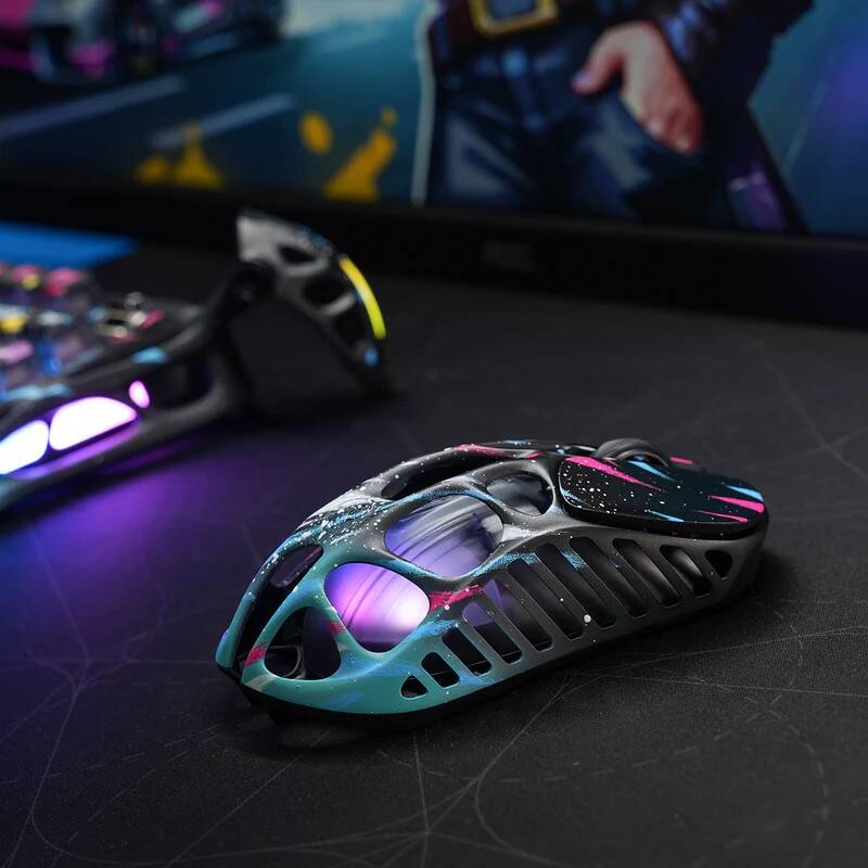 GravaStar Mercury X Pro 8KHz Wireless Gaming Mouse - PAW3950 Sensor, 32,000 DPI, 49g Lightweight Magnesium Alloy Hollow Design, Tri-Mode, 110Hr Battery, RGB Lighting-Neon Graffiti