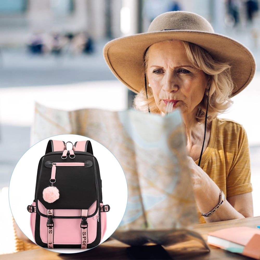 HRSR Large Capacity Laptop Backpack Multiple Color Options Suitable for Boy Girl(Black And Pink