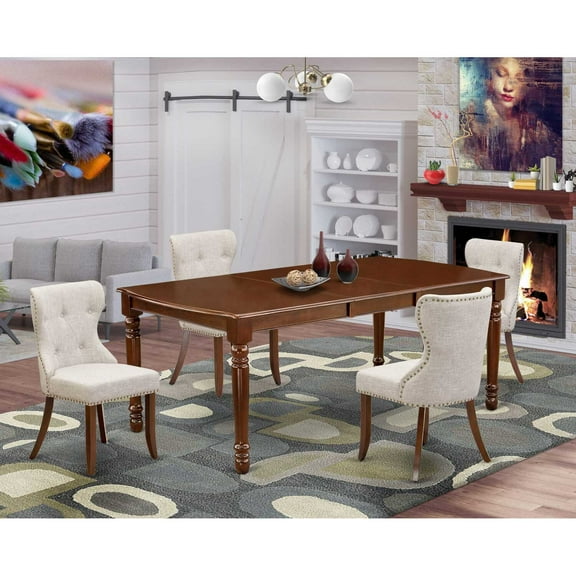 East West Furniture East-West Furniture DOSI5-MAH-35 - A kitchen dining table set of 4 amazing kitchen chairs with Linen Fabric Doeskin color and a wonderful 18 butterfly rectangle wooden table in...