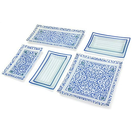GAC 11 Piece Rectangular Blue Dinnerware Set Tempered Glass - Break and Chip Resistant - Oven/Microwave Safe - Dishwasher Safe with Serving Trays and Platters Service for (Best Chip Resistant Dinnerware)