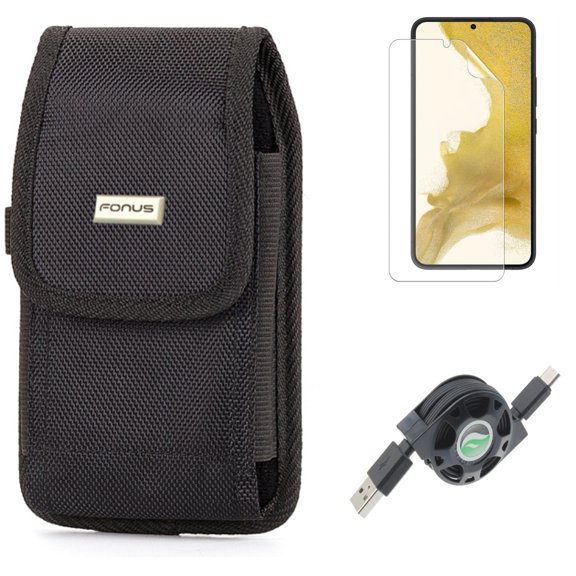 For Samsung Galaxy S21 (6.2") - Anti-Glare TPU Film Matte Screen Protector   Holster Rugged Case Belt Clip   Type-C Retractable USB Cable