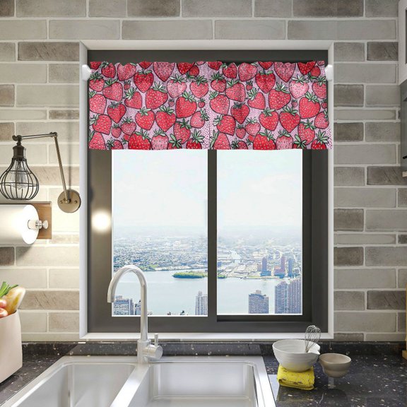 Yayeee Kitchen Valance Rod Pocket 54" x 18" Living Room Window Curtain, Sweet Strawberry
