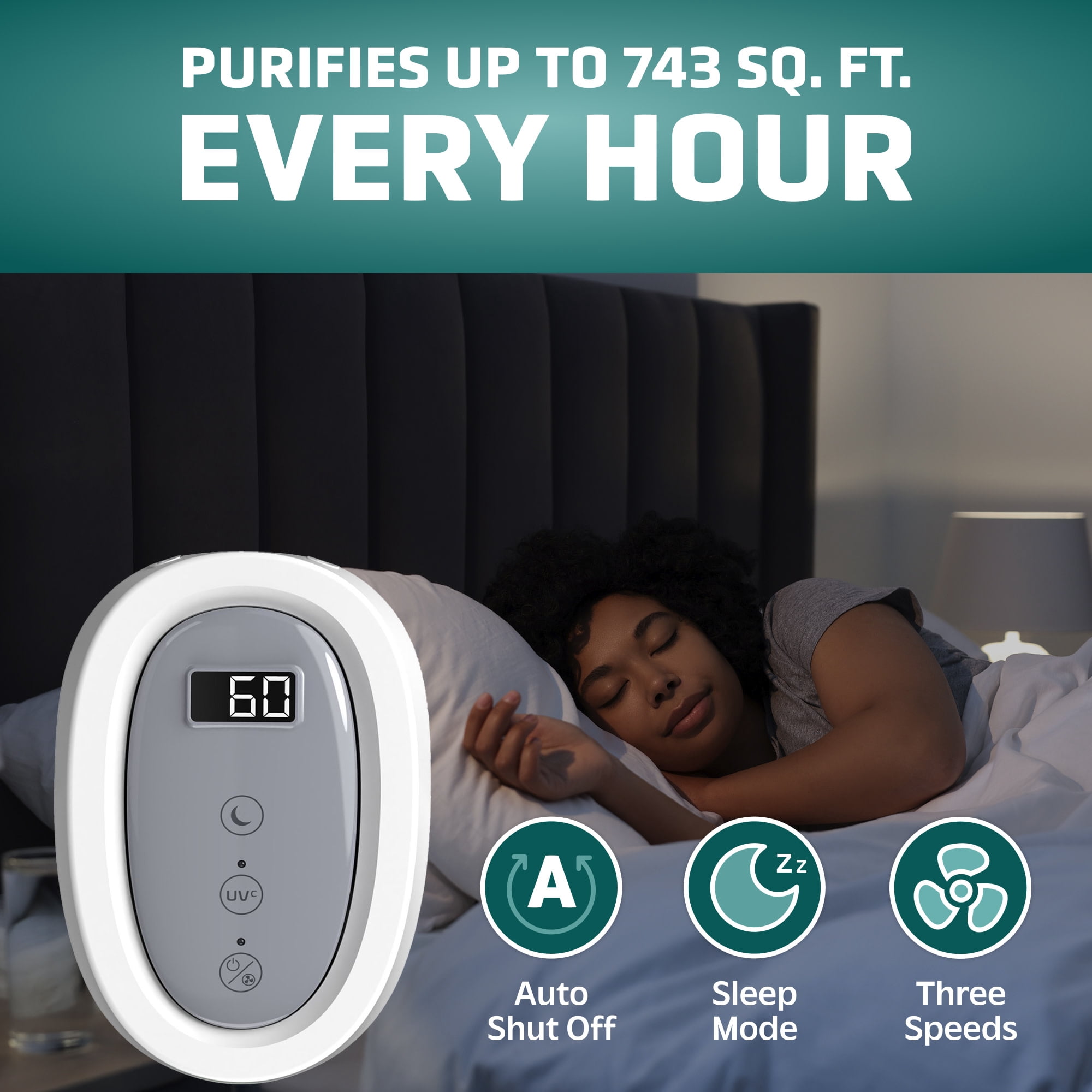 GermGuardian 743 Sq. ft, Air Purifier with HEPA Filter, UV-C and Air Quality Sensor, White, AC4880W
