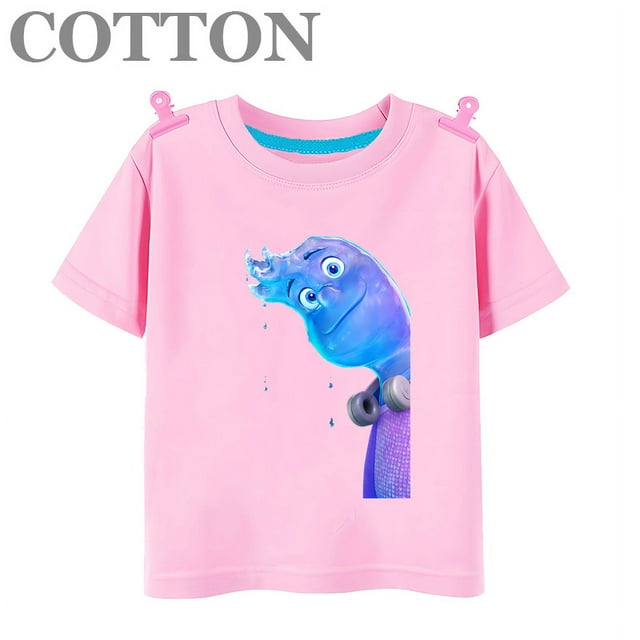 T-shirt Dessin Animé pour Enfants en Coton Mode Été Anime Col Rond Manches Courtes Imprimé 2023092010-Rose 110
